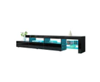 New 3 Drawer TV Table Stand Cabinet LED Entertainment Unit High Gloss Front 240cm Black