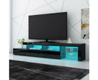 New 3 Drawer TV Table Stand Cabinet LED Entertainment Unit High Gloss Front 240cm Black