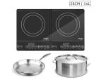 SOGA Dual Burners Cooktop Stove, 14L Stainless Steel Stockpot and 28cm Induction Fry Pan