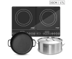 SOGA Dual Burners Cooktop Stove, 30cm Cast Iron Skillet and 17L Stainless Steel Stockpot