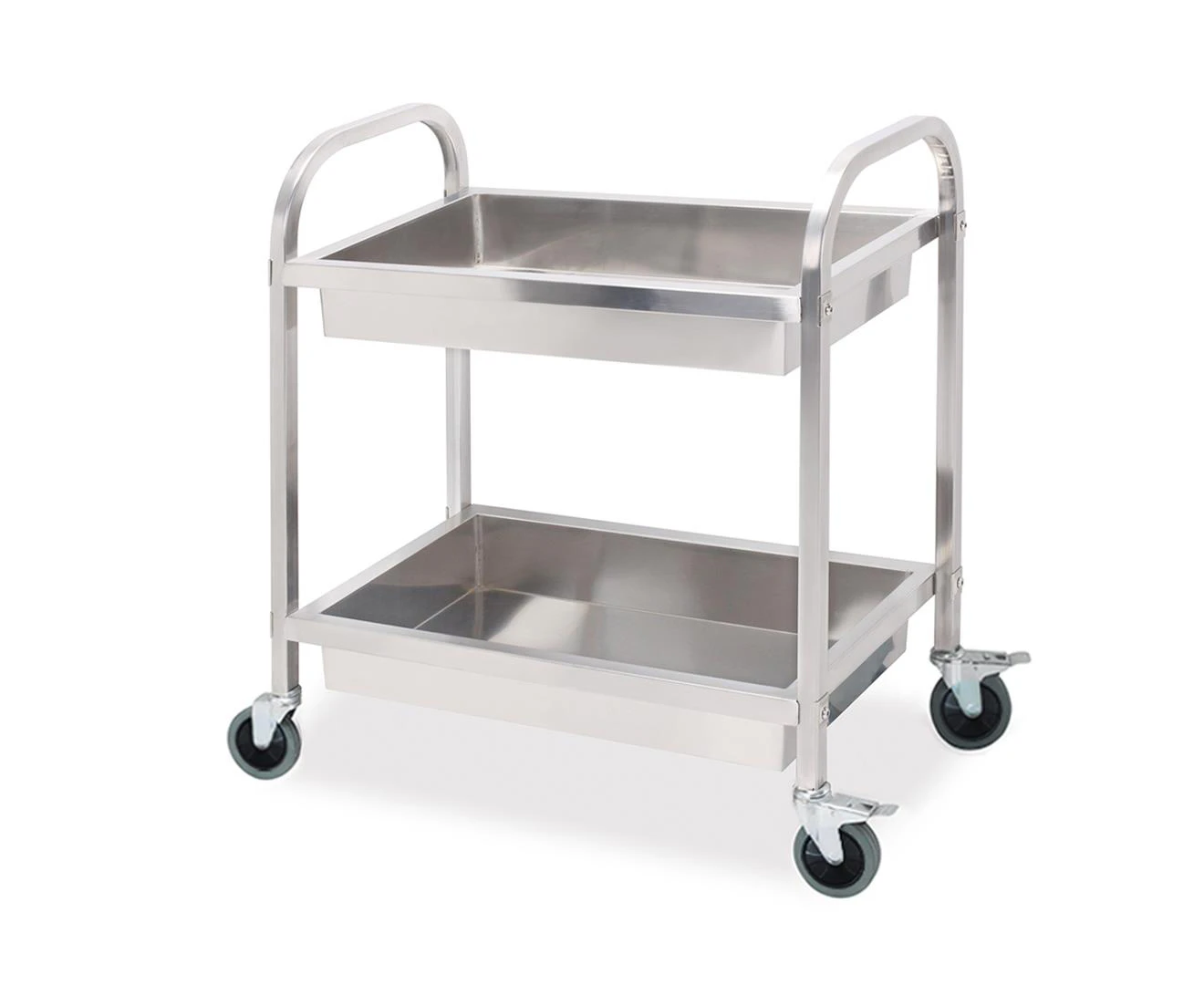 SOGA 2 Tier 95x50x95cm Stainless Steel Kitchen Trolley Bowl Collect Service FoodCart Large