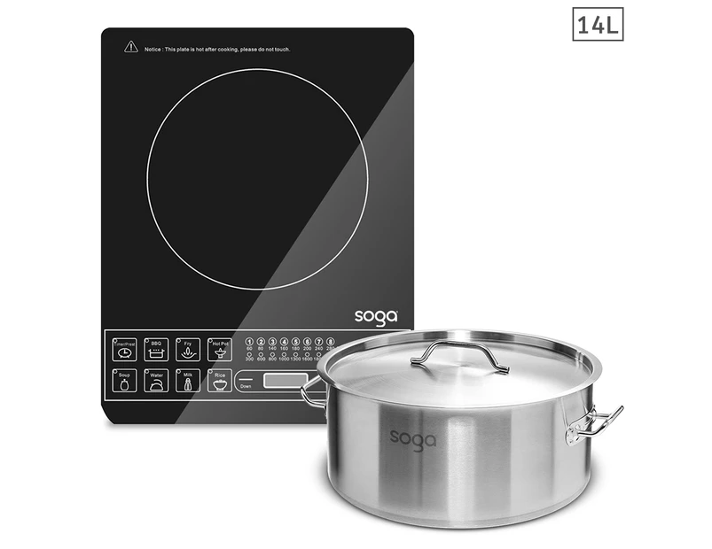 SOGA Electric Smart Induction Cooktop and 14L Stainless Steel Stockpot