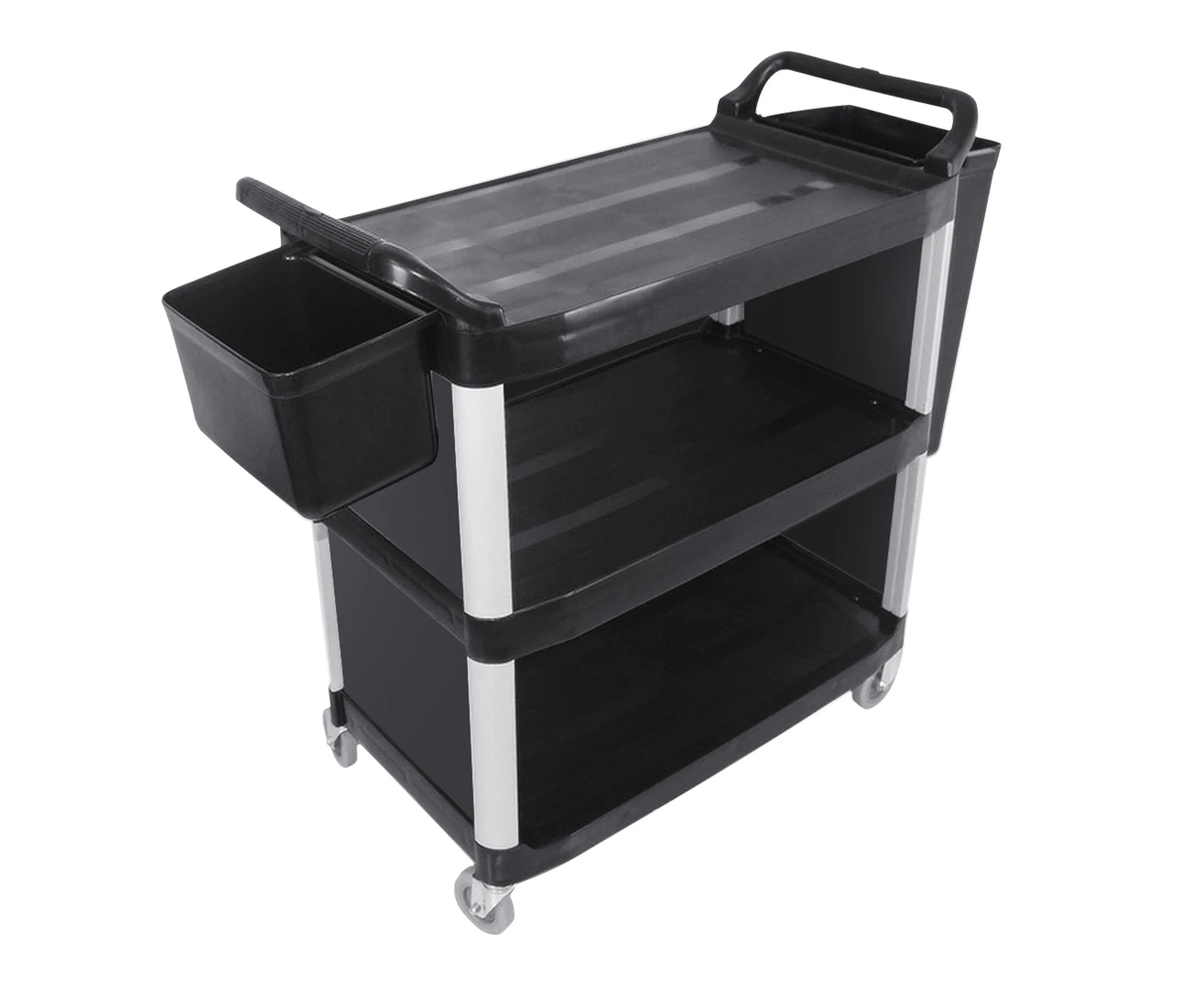 SOGA 3 Tier Covered Food Trolley Food Waste Cart Storage Mechanic Kitchen with Bins