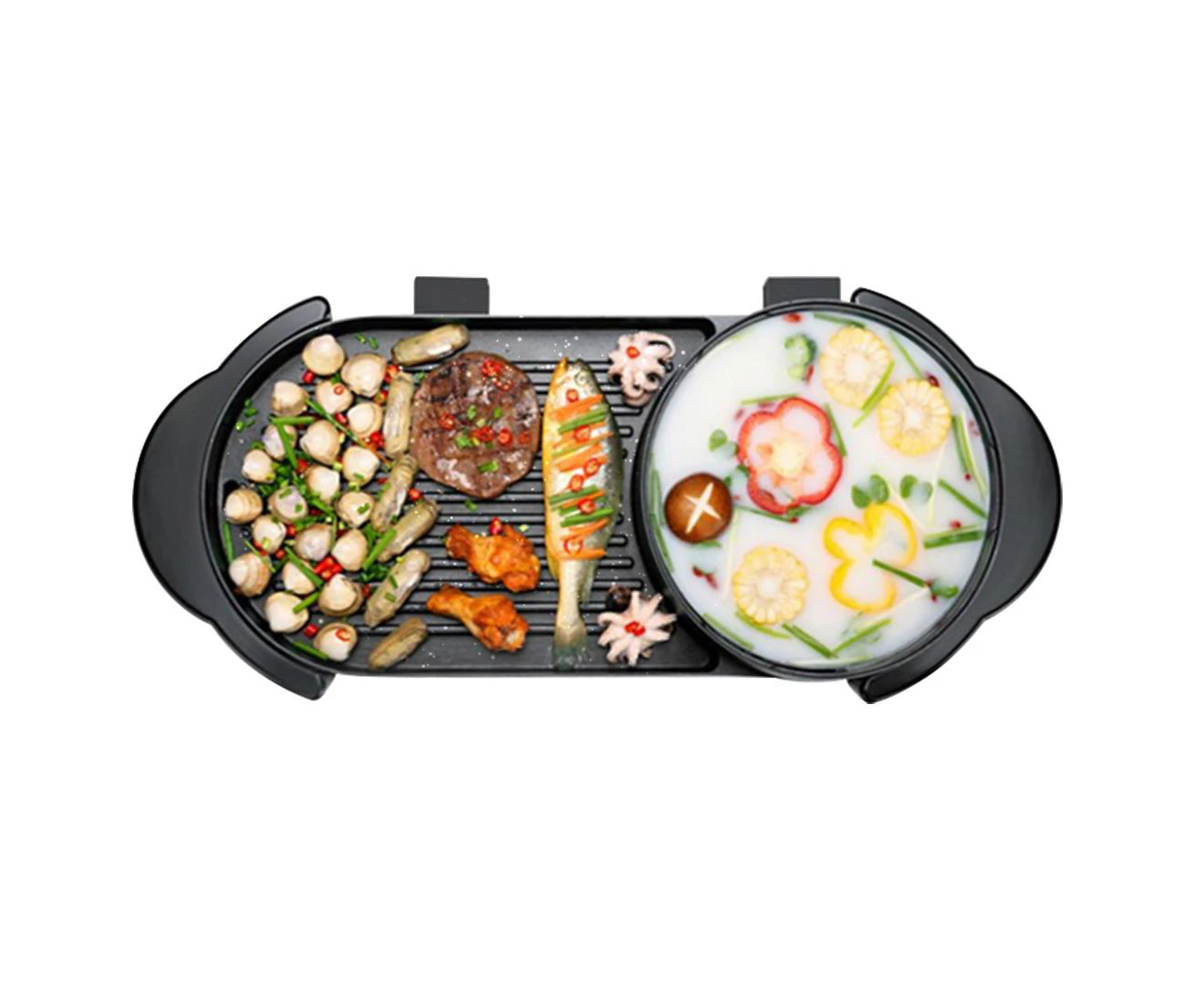 SOGA 2 in 1 Electric Non-Stick BBQ Teppanyaki Grill Plate Steamboat Hotpot 2-8 Person