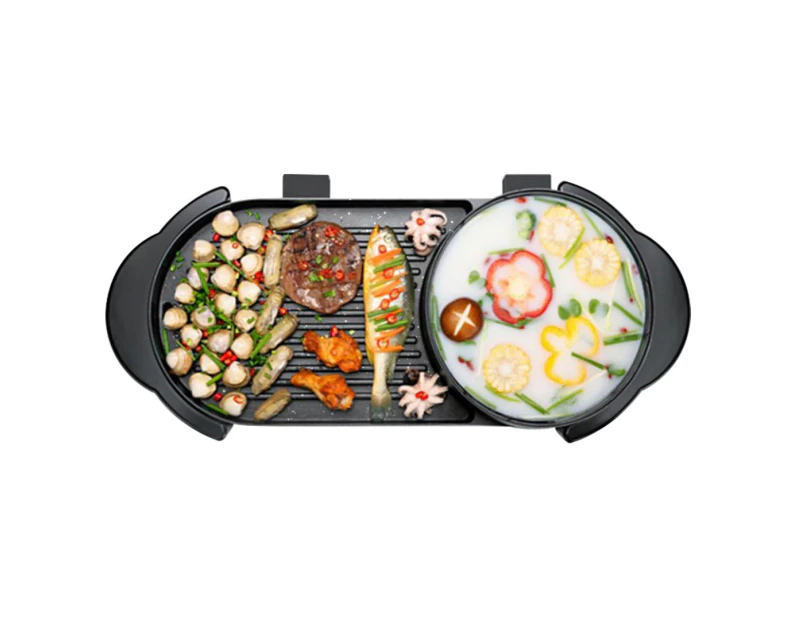 SOGA 2 in 1 Electric Non-Stick BBQ Teppanyaki Grill Plate Steamboat Hotpot 2-8 Person