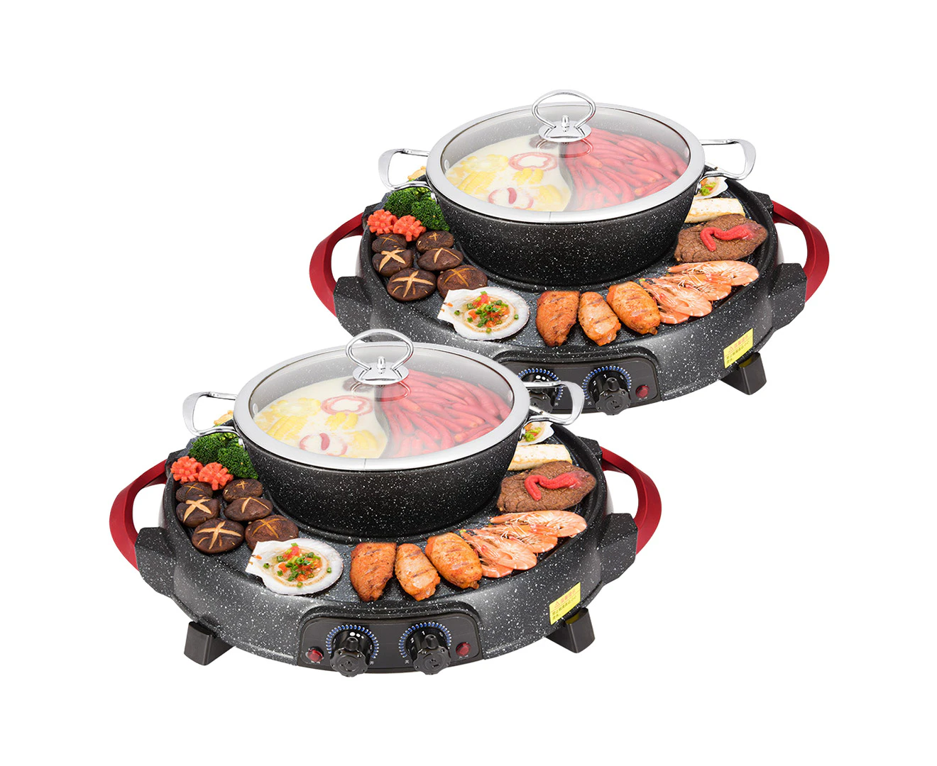 SOGA 2X 2  in 1 Electric Stone Coated Grill Plate Steamboat Two Division Hotpot