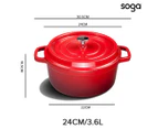 SOGA Cast Iron Enamel 24cm Porcelain Stewpot Casserole Stew Cooking Pot With Lid 3.6L Red