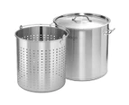 SOGA 130L 18/10 Stainless Steel Stockpot with Perforated Stock pot Basket Pasta Strainer