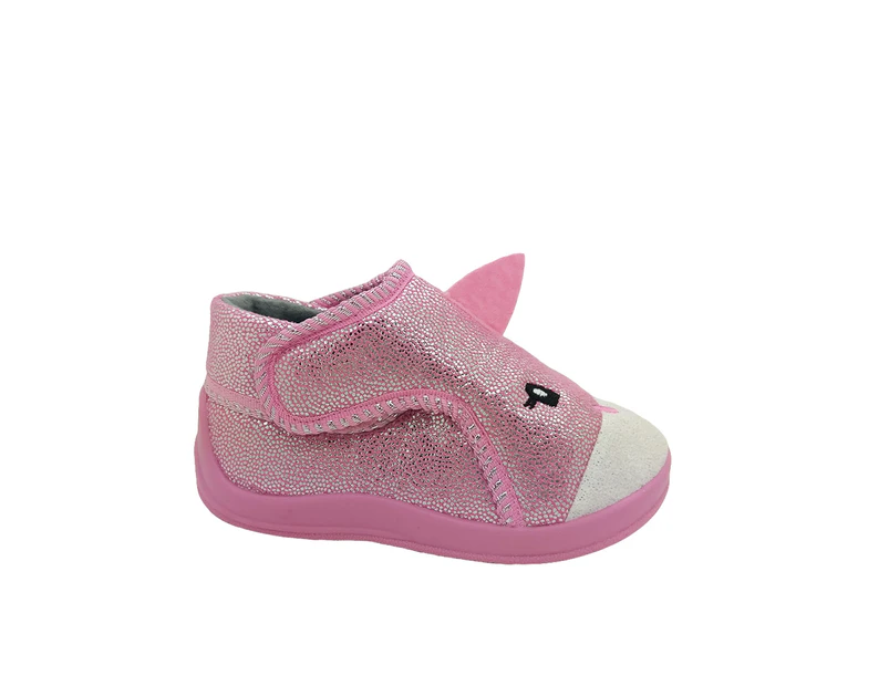 Grosby Dreamy Little Girls Slipper Boot Adjustable Tabs Cute Unicorn Design - Pink