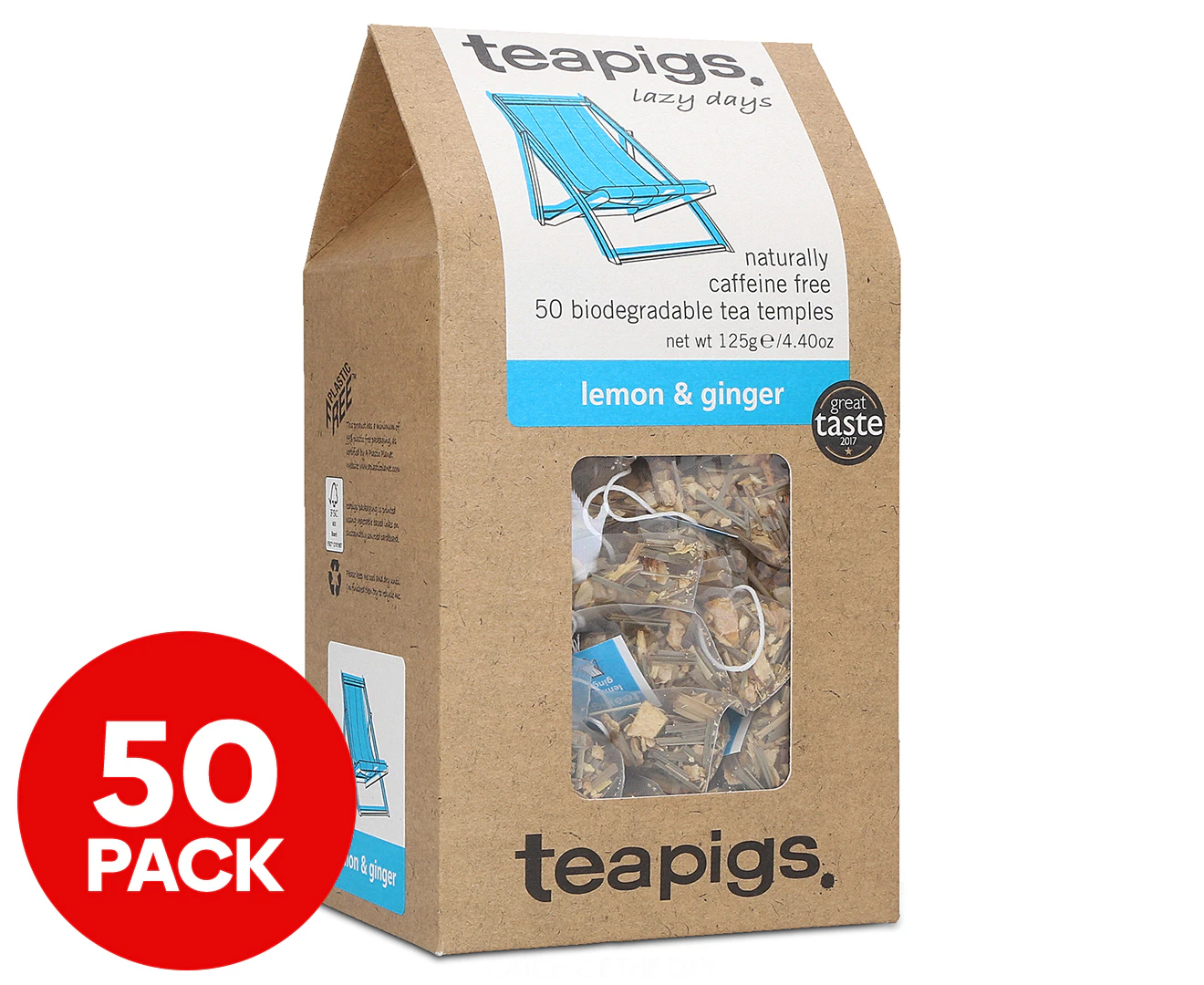 50pc Teapigs Lemon And Ginger Caffine Free Hot Drink Tea Temples/Tea Bags