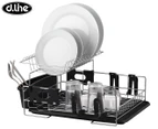 D.Line 2-Tier Stainless Steel Dish Rack w/ Draining Tray - Silver/Black