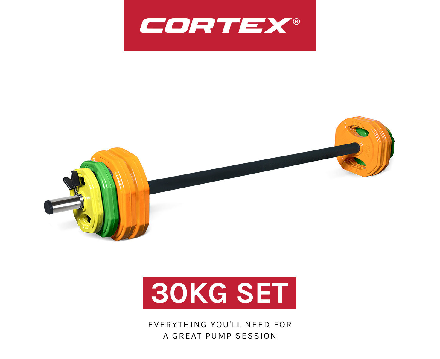 Cortex 30kg Pump Studio Barbell Weight Set Multi Catch