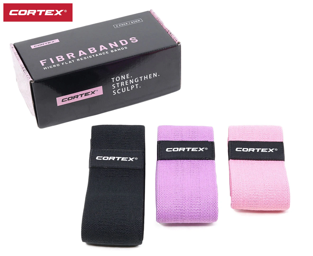 Cortex FibraBands 82mm Fabric Premium Resistance Bands 3-Pack