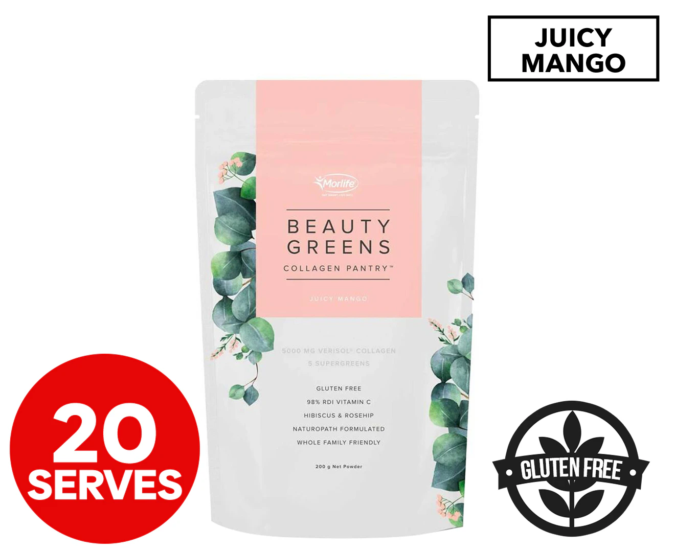 Morlife Beauty Greens Collagen Pantry Juicy Mango 200g / 20 Serves