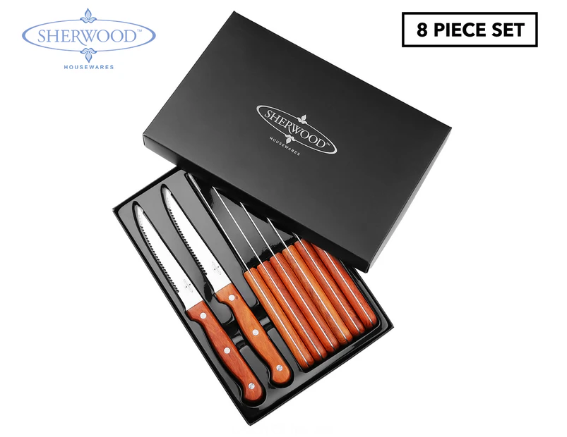 Sherwood Home 8 Piece Steak Knife Set with Rosewood Handles - Natural Brown