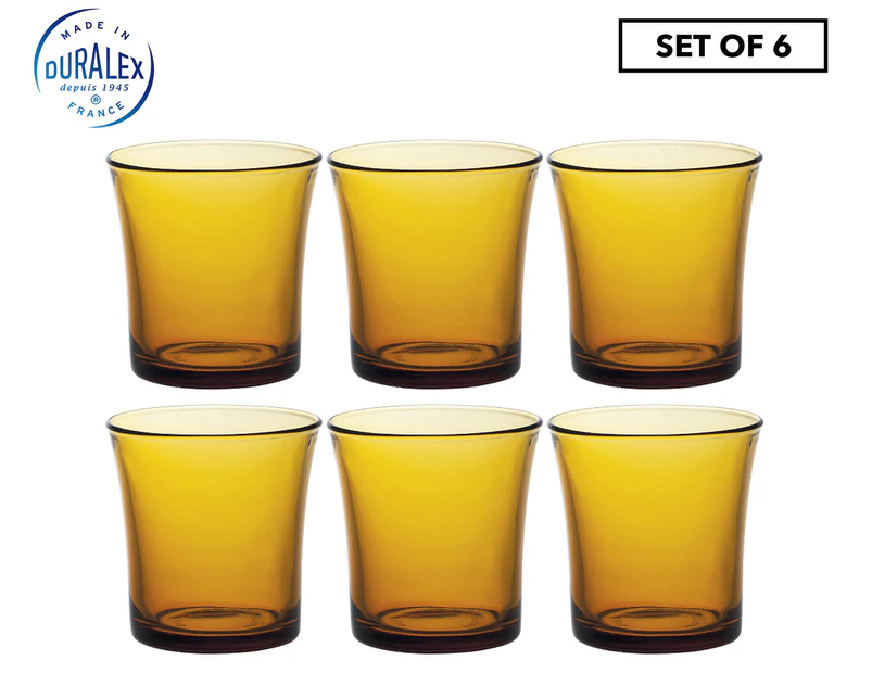 6 x 6pc Duralex Lys Amber 210ml Tumbler Glasses Set Water/Juice Drinking Cup Yellow