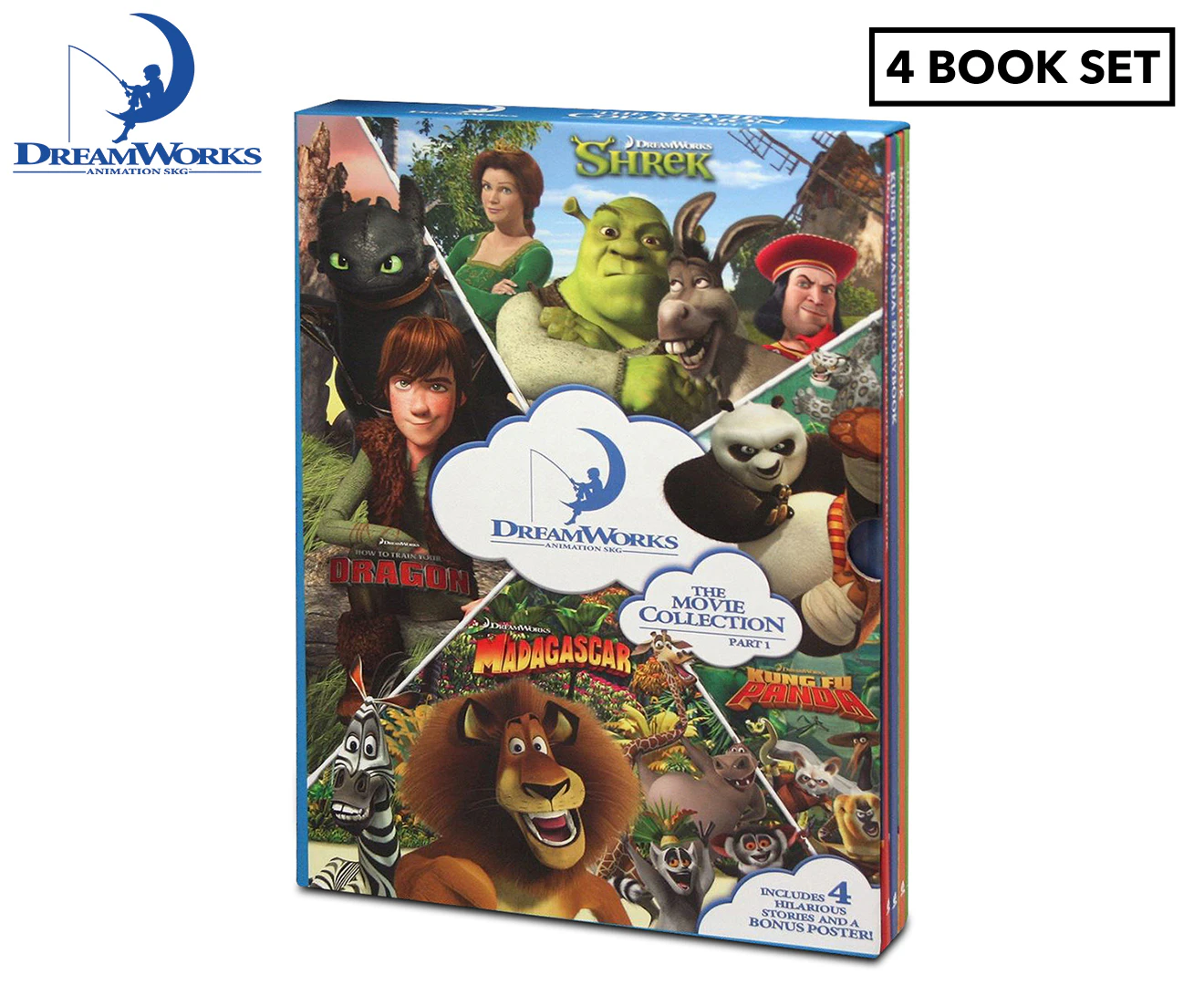 4pc Dreamworks Movie Kids Story Book Collection Part-1 w/ Slipcase & Poster Set