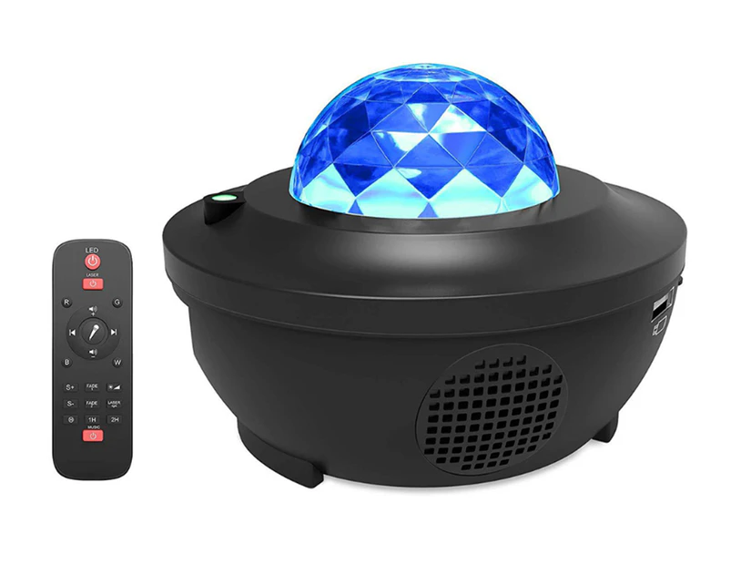 LED Galaxy Projector Ocean Wave LED Night Light Music Player Remote Star Rotating Night Light-Black