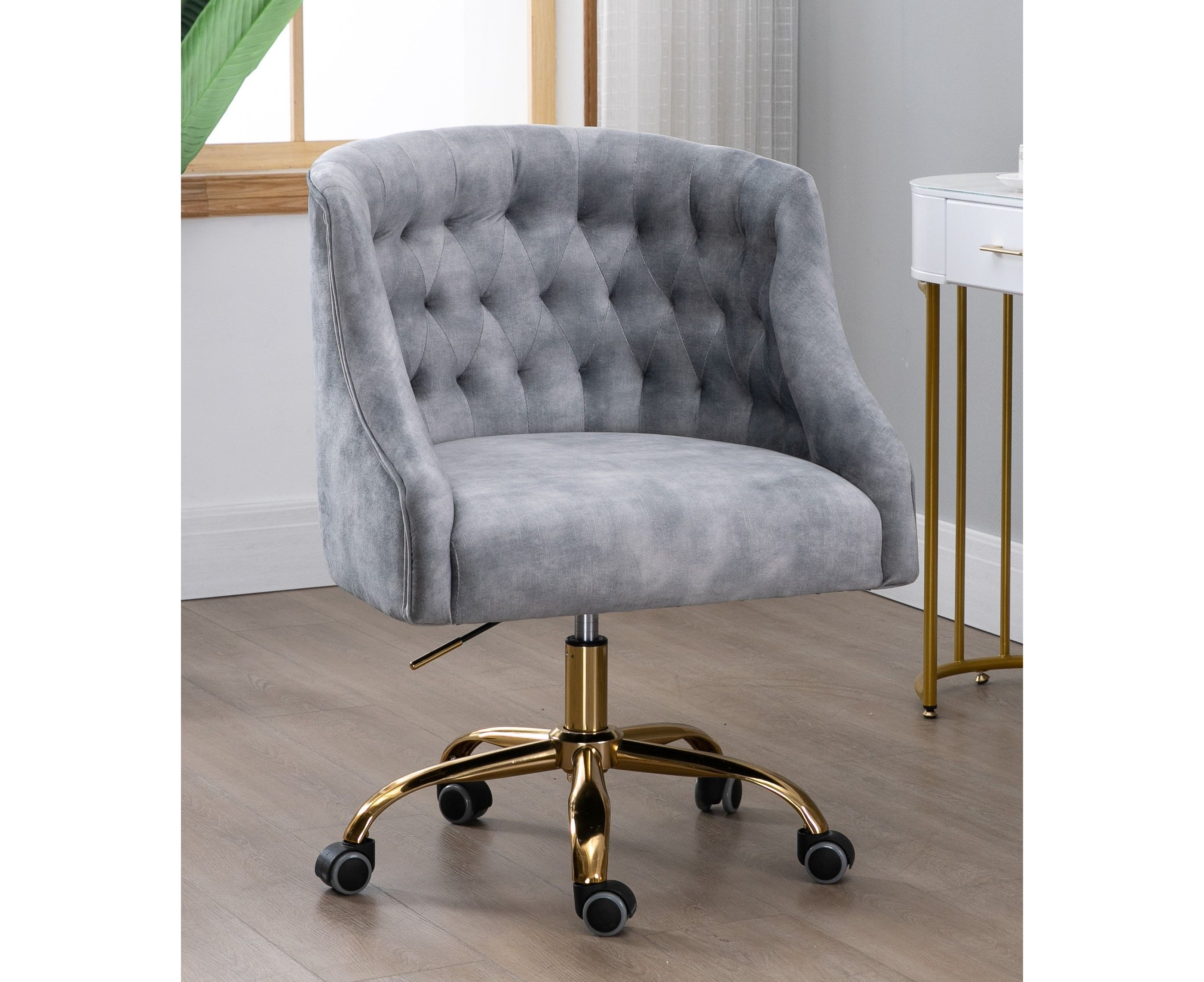 gray and gold chair