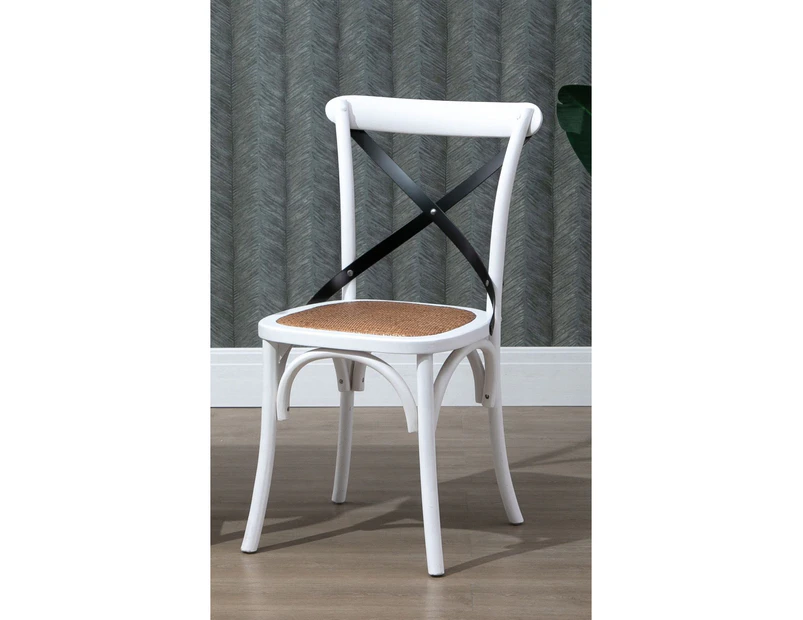 Set of 2 Wooden Crossback Chairs White with Metal Cross Commercial Grade