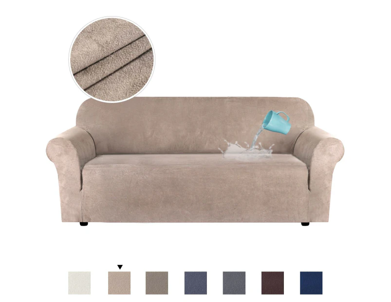 Water Repellent Sofa Covers Luxury Suede Couch Cover High Stretch Soft Slipcover Lounge Cover, 1/2/3/4 Seater, Sand Color