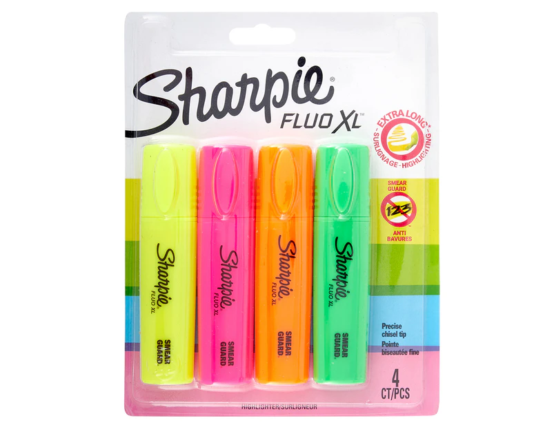 Sharpie Fluo XL 4-Piece Highlighters - Assorted