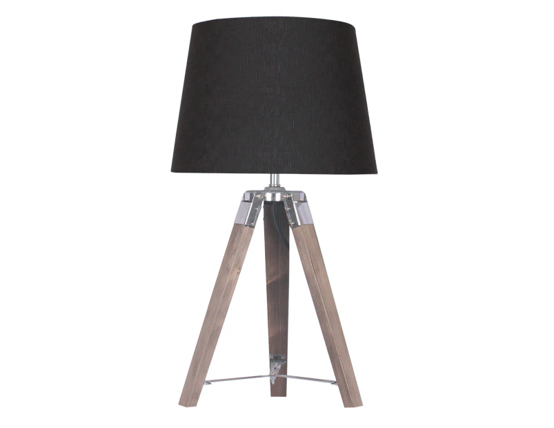 Palermo WOODEN TRIPOD TABLE LAMP WITH BLACK LINEN TAPER FABRIC SHADE