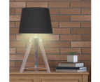 Palermo WOODEN TRIPOD TABLE LAMP WITH BLACK LINEN TAPER FABRIC SHADE