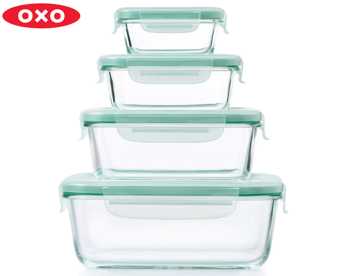 OXO 4-Piece Good Grips Smart Seal Glass Container Food Storage Set - Clear/Blue