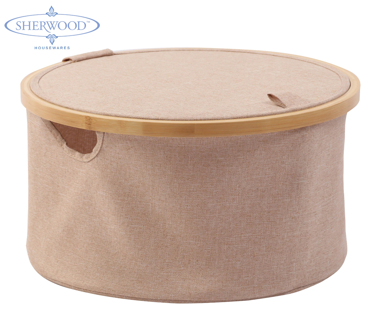 Sherwood Round Linen & Bamboo Laundry Hamper w/ Cover - Rose Gold