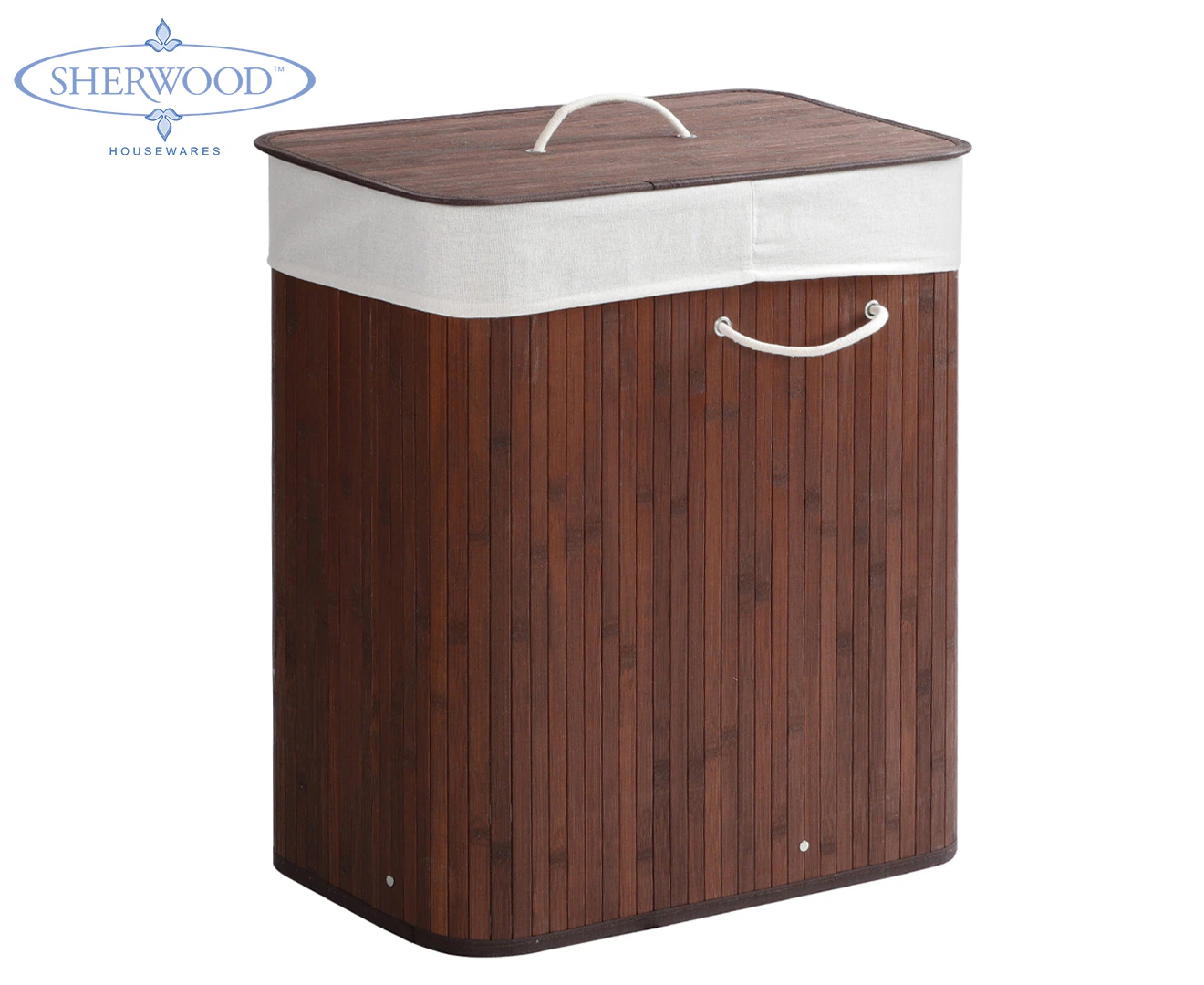 Sherwood Home Rectangular Folding Bamboo Laundry Basket 2 Section Sorter Brown 105L