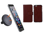 Magnetic Quick Snap Car Air Vent Mount Leather Card Case Iphone 6+ Plus - Brown