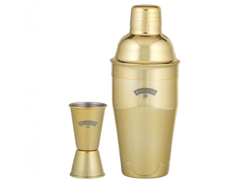 Baileys Gold Plated Stainless Steel Cocktail Shaker and Jigger Set