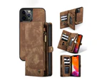 2 in 1 detachable leather zipper wallet case for iphone 12/iphone 12 Pro-Brown