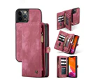 2 in 1 detachable leather zipper wallet case for iphone 12/iphone 12 Pro-Red