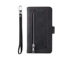 9 Cards PU Leather Zipper Flip Case Wallet Phone Case for iPhone 12 Pro Max-Black