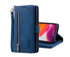 9 Cards PU Leather Zipper Flip Case Wallet Phone Case for iPhone 12/iPhone 12 Pro-Blue