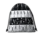 Cool Skeletons in Black White Stripes Round Beach Towel