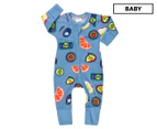 Bonds Baby Long Sleeve Zip Wondersuit - Fruit Sticker Fun Blue (ZC3)