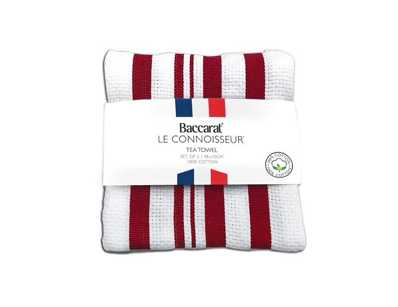 Baccarat Le Connoisseur Tea Towel Red stripe Set of 2