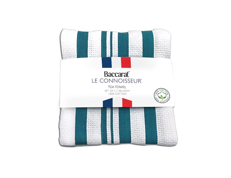Baccarat Le Connoisseur Tea Towel Teal stripe Set of 2