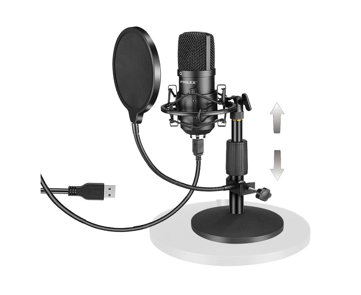 Audio Podcast/Broadcast Recording USB Condenser Cardioid Microphone/Stand/Filter