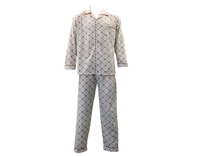 FIL Men's 100% Cotton Light Weight Pajamas Pyjamas PJs Set Two Piece Long Sleeve - Brown
