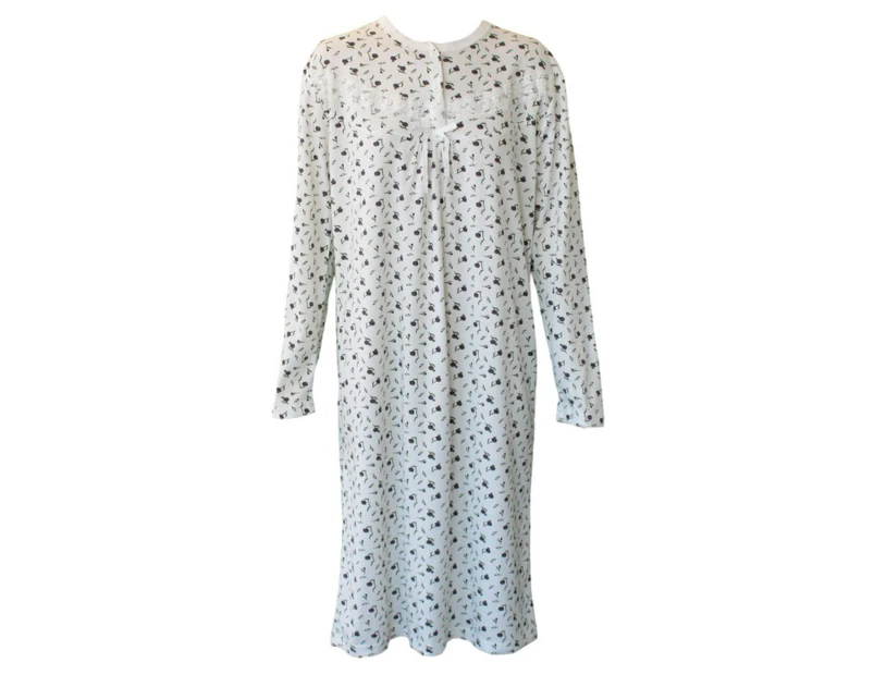 FIL Women's Cotton Long Sleeve Nightie Night Gown Winter Pajamas Pyjamas Sleepwear - Flowers (Purple)