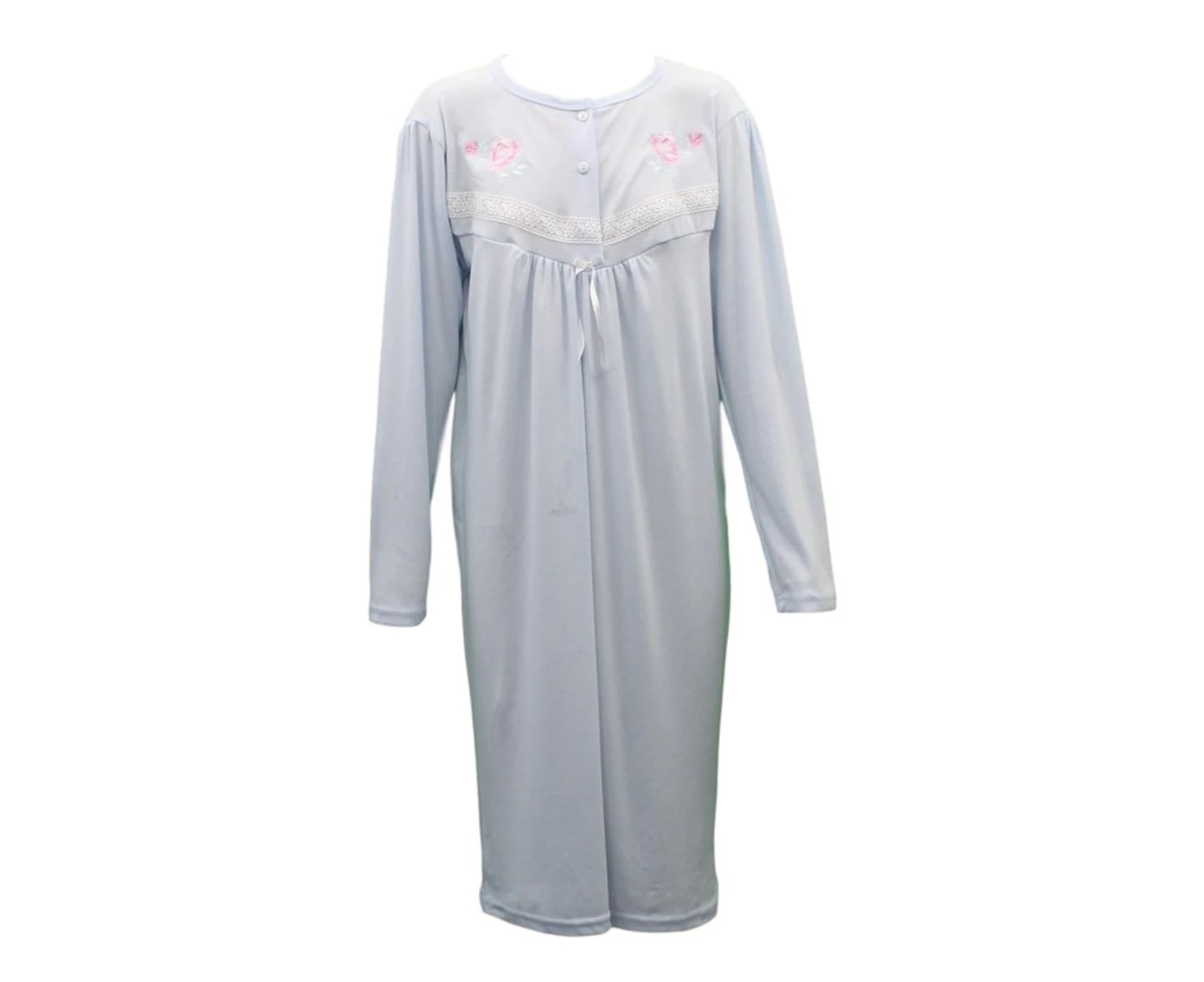 FIL Women's Cotton Long Sleeve Nightie Night Gown Winter Pajamas Pyjamas Sleepwear - Blue