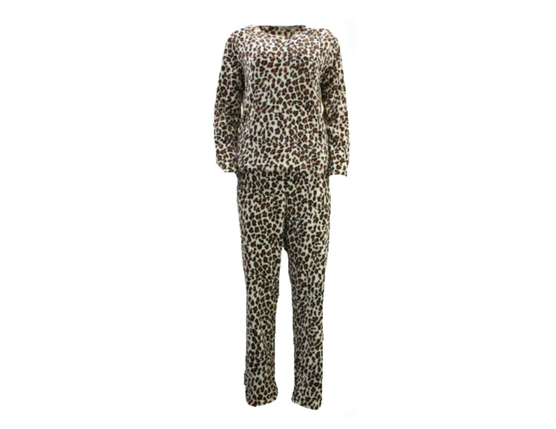 FIL Women's Pyjama Plush Loungewear Fleece Soft Pajamas Set - Leopard Print (Pullover)