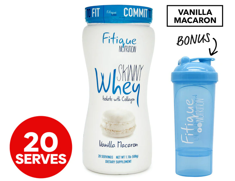 Fitique Nutrition Skinny Whey Isolate + Collagen Protein Powder - Vanilla Macaron 500g