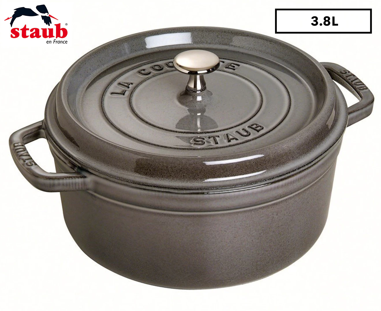 Staub 24cm/3.8L Cast Iron Round Cocotte Pot w/ Lid Induction Cookware Graphite