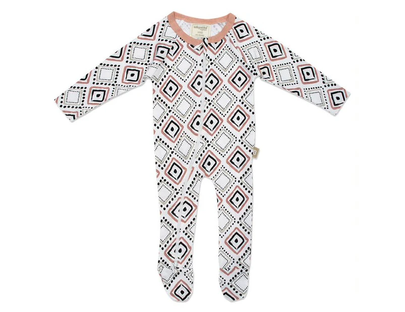 Babyushka Organic Geometric Long Sleeve Zip Jumpsuit Mauve