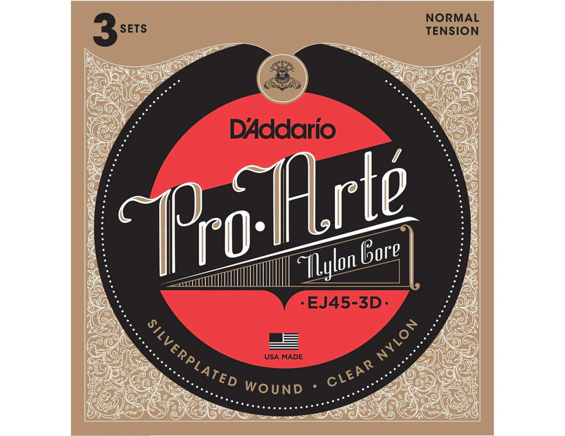 D'Addario EJ45 Pro Arte Nylon Classical Normal Tension Guitar Strings 3 Pack